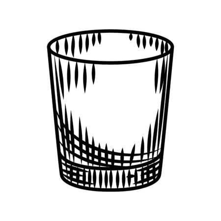 Doodle vodka shot isolated on white background. Empty shot glass of alcohol. Bar menu design. Transparent drink glass.Vintage engraved style. Vector illustrationのイラスト素材
