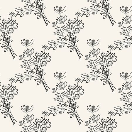 Thyme sketch seamless pattern. Food ingredient wallpaper. Vintage hand drawn engraved style. Vector illustrationのイラスト素材