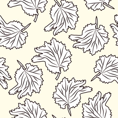 Hand drawn leaf seamless pattern. Monochrome leaves vintage engraved style. Engraving style backdrop. Design for wrapping paper, textile print. Vector illustrationのイラスト素材