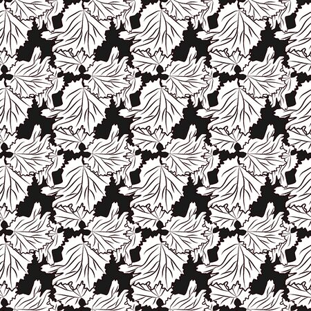 Hand drawn leaf seamless pattern on black background. Monochrome leaves vintage engraved style. Engraving style backdrop. Design for wrapping paper, textile print. Vector illustrationのイラスト素材
