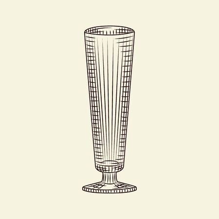 Ink hand drawn empty glass vector illustration. Vintage glass of beer sketch isolated on light background. Engraving style. For menu, cards, posters, prints, packaging.のイラスト素材