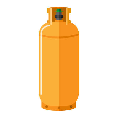 Gas cylinder isolated on white background. Contemporary canister fuel storage. Yellow propane bottle with handle icon container in flat style vector illustration.のイラスト素材