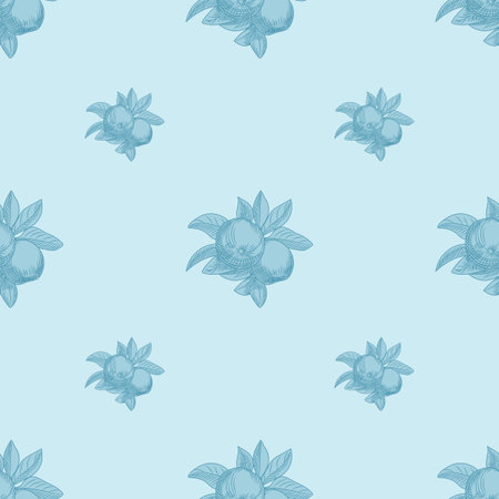 Apples seamless pattern on blue background. Vintage botanical wallpaper. Hand draw fruit texture....