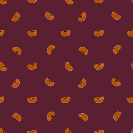 Autumn dark seamless pattern with doodle apple slices ornament. Brown background. Vector...