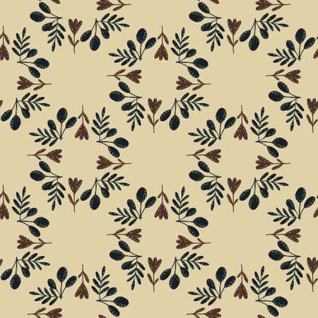 Abstract circle form folk flower seamless pattern. Contrast dark nature ornament on beige background. Stock illustration. Vector design for textile, fabric, giftwrap, wallpapers.のイラスト素材