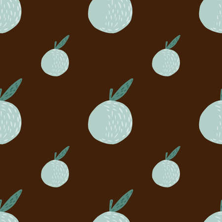 Abstract seamless doodle apple silhouettes seamless pattern. Blue garden harvest fruits on brown background. Flat vector print for textile, fabric, giftwrap, wallpapers. Endless illustration.のイラスト素材