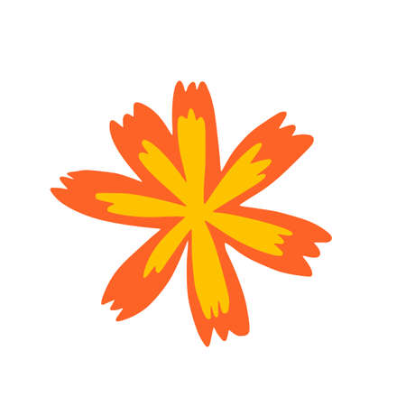 Bright flower isolated on white background. Abstract botanical yellow and orange color sketch hand drawn in style doodle vector illustration.のイラスト素材