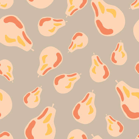 Random seamless pattern in pastel palette with pink pear shapes. Light grey background. Graphic design for wrapping paper and fabric textures. Vector Illustration.のイラスト素材