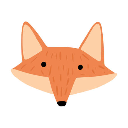 Face character fox isolated on white background. Cute cartoon character red color in doodle style vector illustration.のイラスト素材