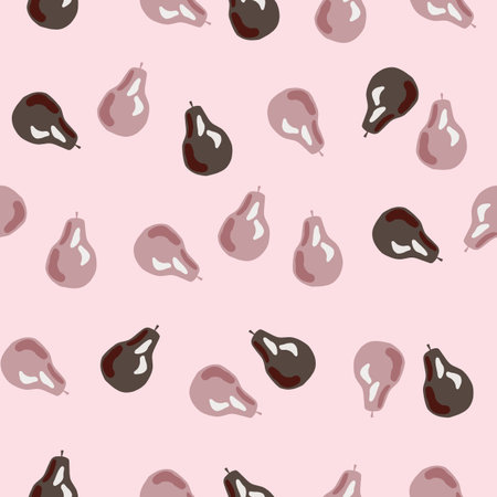 Random seamless pattern with pale pear elements. Pink and brown ornament fruit artwork. Graphic...