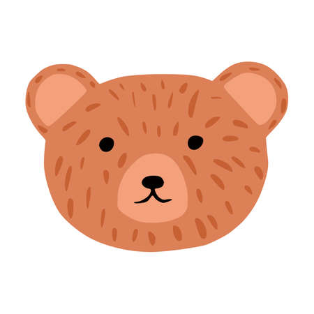 Face character bear isolated on white background. Funny cartoon character brown color in doodle style vector illustration.のイラスト素材