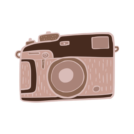 Retro camera membranous isolated on white background. Classic hand drawn illustration camera. Doodle...