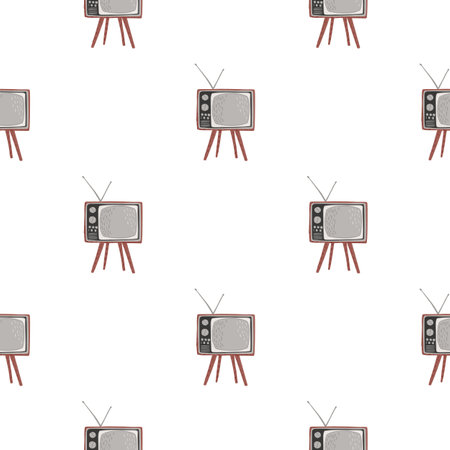 Media seamless pattern with tv hand drawn ornament. Grey technology isolated print. Vector illustration for seasonal textile prints, fabric, banners, backdrops and wallpapers.のイラスト素材