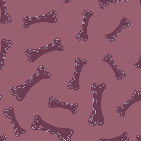 Random seamless pattern with bones dog toy shapes. Lilac and violet palette artwork. Vector...