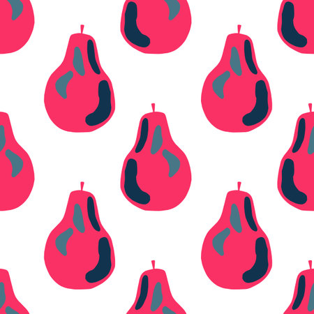 Isolated bright seamless pattern with pink abstract pear silhouettes. White background. Graphic...