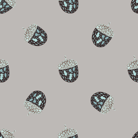 Minimalistic seamless pattern with dark grey ornamental chestnut print. Grey background. Stock illustration. Vector design for textile, fabric, giftwrap, wallpapers.のイラスト素材