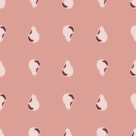 Creative seamless fruit pattern with doodle pearl shapes. Pink pale background. Stock illustration....