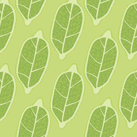 Abstract fruit seamless pattern with hand drawn lemon silhouettes. Light green palette print. Vector illustration for seasonal textile prints, fabric, banners, backdrops and wallpapers.のイラスト素材