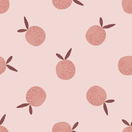 Decorative food seamless pattern with organic orange fruits silhouettes. Pink palette in pastel tones. Graphic design for wrapping paper and fabric textures. Vector Illustration.のイラスト素材