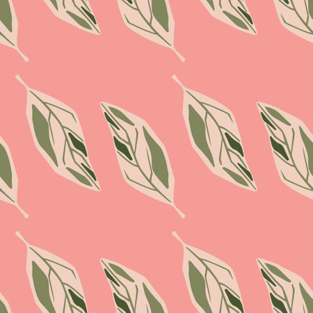 Seamless tender pattern with pastel tones outline leaf shapes. Pink bright background. Nature backdrop. Flat vector print for textile, fabric, giftwrap, wallpapers. Endless illustration.のイラスト素材