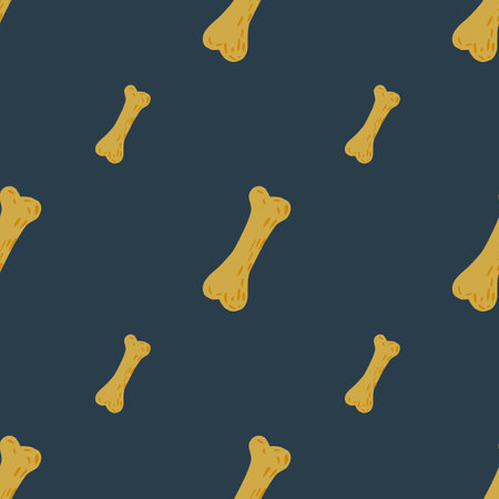 Minimalistic skeleton seamless doodle pattern with yellow bright bones shapes. Navy blue background. Vector illustration for seasonal textile prints, fabric, banners, backdrops and wallpapers.のイラスト素材