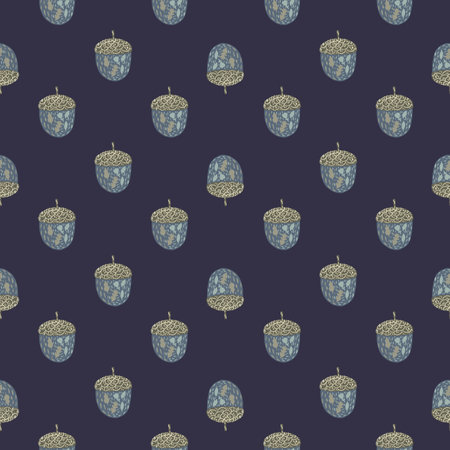 Seamless patern with hand drawn little acorn silhouettes. Navy blue background. Stock illustration. Vector design for textile, fabric, giftwrap, wallpapers.のイラスト素材