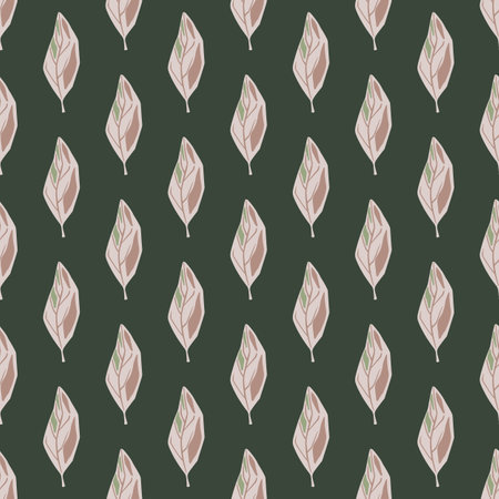 Simple leaf ornament seamless pattern. Botanic print in pastel tones on dark background. Flat vector print for textile, fabric, giftwrap, wallpapers. Endless illustration.のイラスト素材