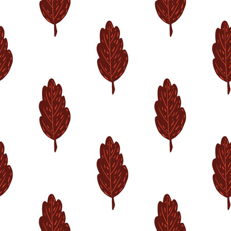 Autumn leaf doodle seamless pattern. Maroon colored foliage on white background. Vector illustration for seasonal textile prints, fabric, banners, backdrops and wallpapers.のイラスト素材