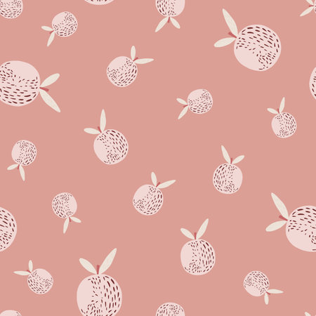 Random seamless pattern with citrus orange fruit silhouettes in light tones. Pink background. Graphic design for wrapping paper and fabric textures. Vector Illustration.のイラスト素材