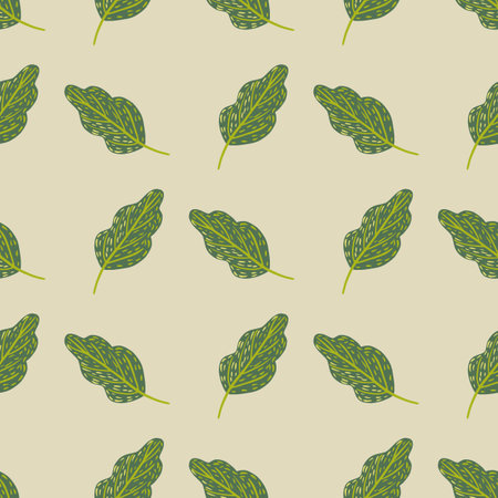 Scrapbook seamless pattern with botanic green oak leaf ornament. Pink light background. Stock illustration. Vector design for textile, fabric, giftwrap, wallpapers.のイラスト素材