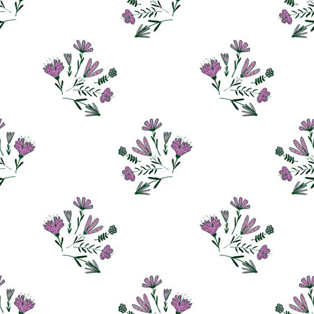 Isolated seamless pattern with pink outline flower elements. White background. Simple design. Stock illustration. Vector design for textile, fabric, giftwrap, wallpapers.のイラスト素材