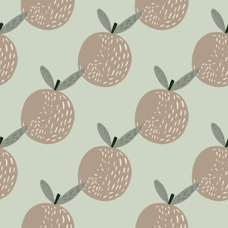 Vegetarian seamless pattern with organic orange fruit print. Pale grey and beige tones food backdrop. Graphic design for wrapping paper and fabric textures. Vector Illustration.のイラスト素材
