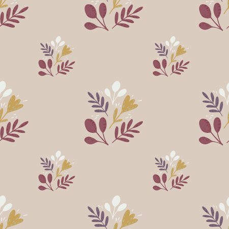 Seamless pattern with hand drawn floral onament. Botanical leaves and flowers silhouettes in pastel tones. Vector illustration for seasonal textile prints, fabric, banners, backdrops and wallpapers.のイラスト素材