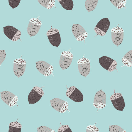 Pastel tones seamless nature pattern with grey chestnut silhouettes. Blue background. Graphic design for wrapping paper and fabric textures. Vector Illustration.のイラスト素材