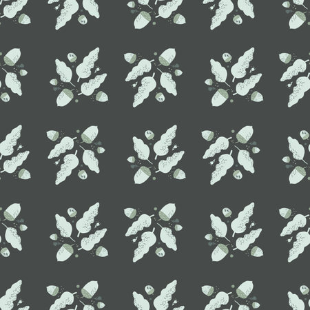 Decorative seamless pattern with light foliage fall elements. Dark grey background. Botanic print.  Endless illustration.のイラスト素材