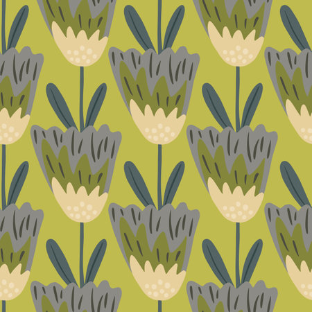 Pastel abstract floral seamless pattern with simple flowers. Green pastel background.  Endless illustration.のイラスト素材