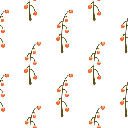 Seamless isolated pattern with simple branches and red berries. White background. Endless illustration.のイラスト素材