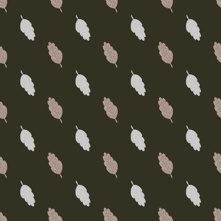 Contrast seamless fall pattern with light doodle leaf shapes. Brown dark background.のイラスト素材