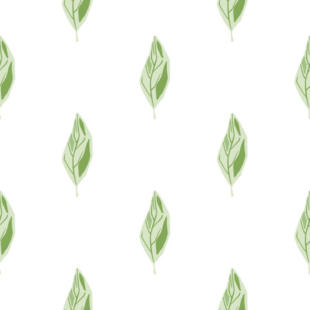 Abstract leaf seamless doodle pattern. Isolated botanic print in green pastel tones with white background. Flat vector print for textile, fabric, giftwrap, wallpapers. Endless illustration.のイラスト素材