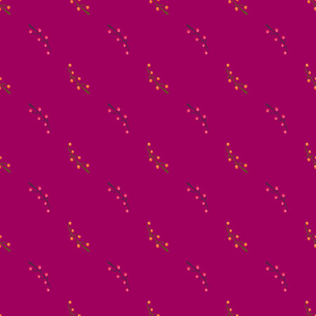 Abstract seamless pattern with doodle berries and branches. Pink colored background. Flat vector print for textile, fabric, giftwrap, wallpapers. Endless illustration.のイラスト素材