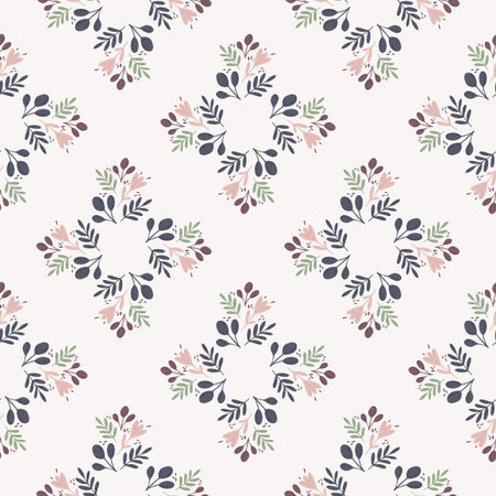 Floral ornament seamless hand drawn pattern. Doodle outline botanical print in blue and ligth tones....