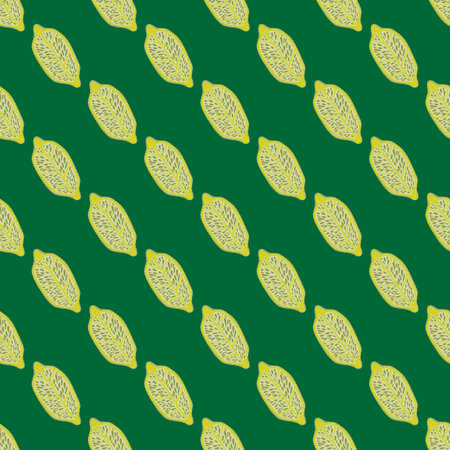Natural organic fruit seamless pattern with yellow lemons ornament. Green background. Vector...