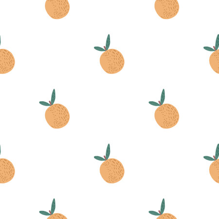 Isolated seamless fruit pattern with orange mandarin ornament. White background. Simple design....