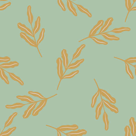 Decorative seamless pattern with orange leaf branches ornament. Blue pale background. Vector illustration for seasonal textile prints, fabric, banners, backdrops and wallpapers.のイラスト素材