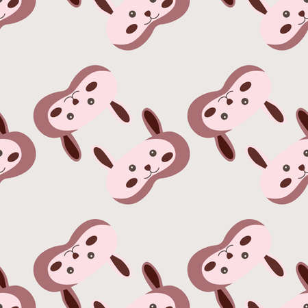 Rabbit brown color geometric seamless pattern on light pink background. Children graphic design element for different purposes. Flat vector illustration.のイラスト素材