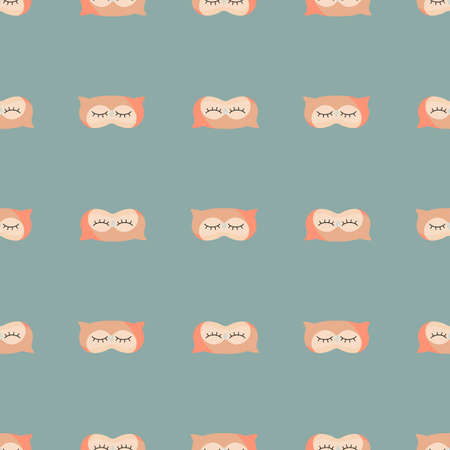 Owl light pink color geometric seamless pattern on blue background. Children graphic design element for different purposes. Flat vector illustration.のイラスト素材