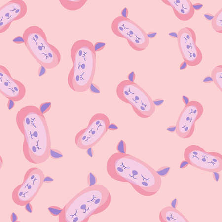 Lamb pink and brown color chaotic seamless pattern on light pink background. Children graphic design element for different purposes. Flat vector illustration.のイラスト素材
