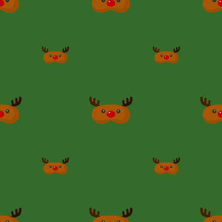 Mask deer brown color geometric seamless pattern on green background. Children graphic design element for different purposes. Flat vector illustration.のイラスト素材