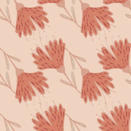 Botanic seamless pattern with pink wild flower silhouettes. Light pastel background. Stock illustration. Vector design for textile, fabric, giftwrap, wallpapers.のイラスト素材