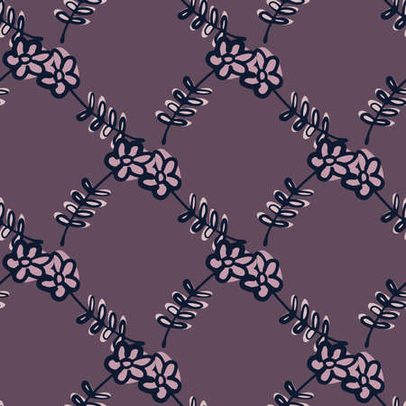 Flower doodle ornament seamless pattern in hand drawn style. Purple background. Stock illustration. Vector design for textile, fabric, giftwrap, wallpapers.のイラスト素材